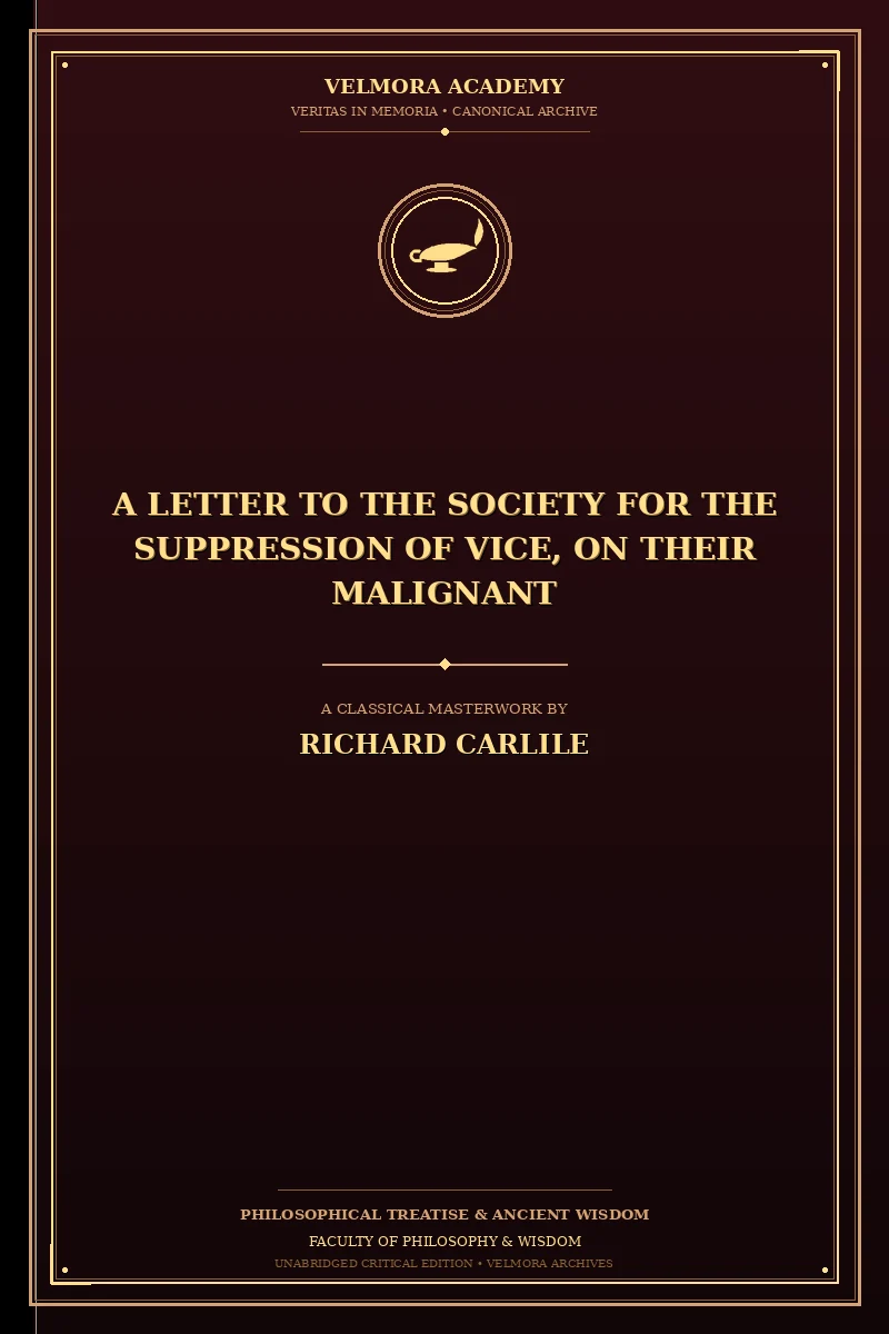 Cover of A Letter to the Society for the Suppression of Vice, on Their Malignant