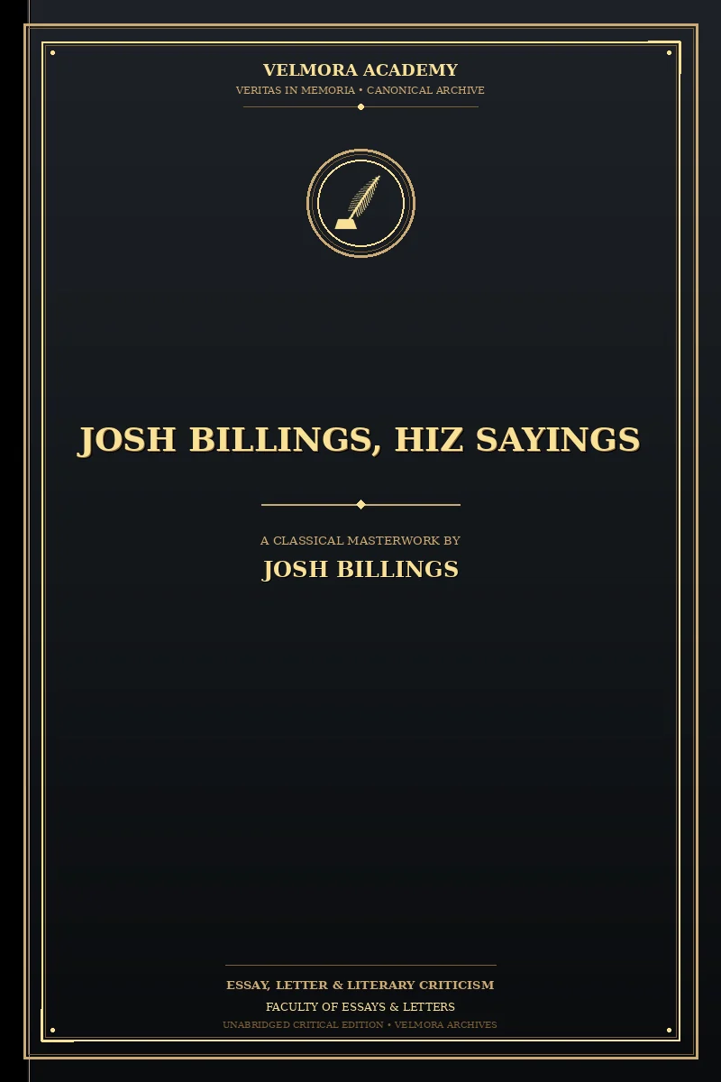 Cover of Josh Billings, Hiz Sayings