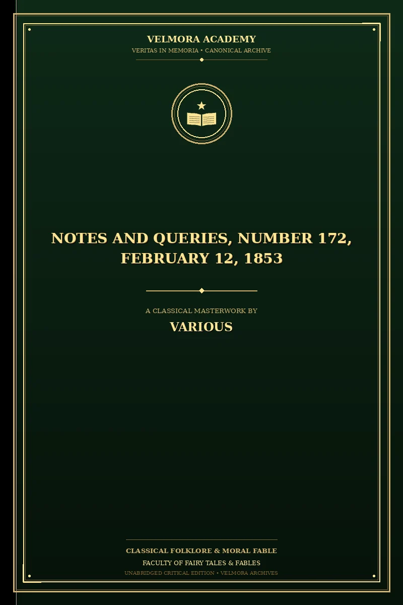 Cover of Notes and Queries, Number 172, February 12, 1853