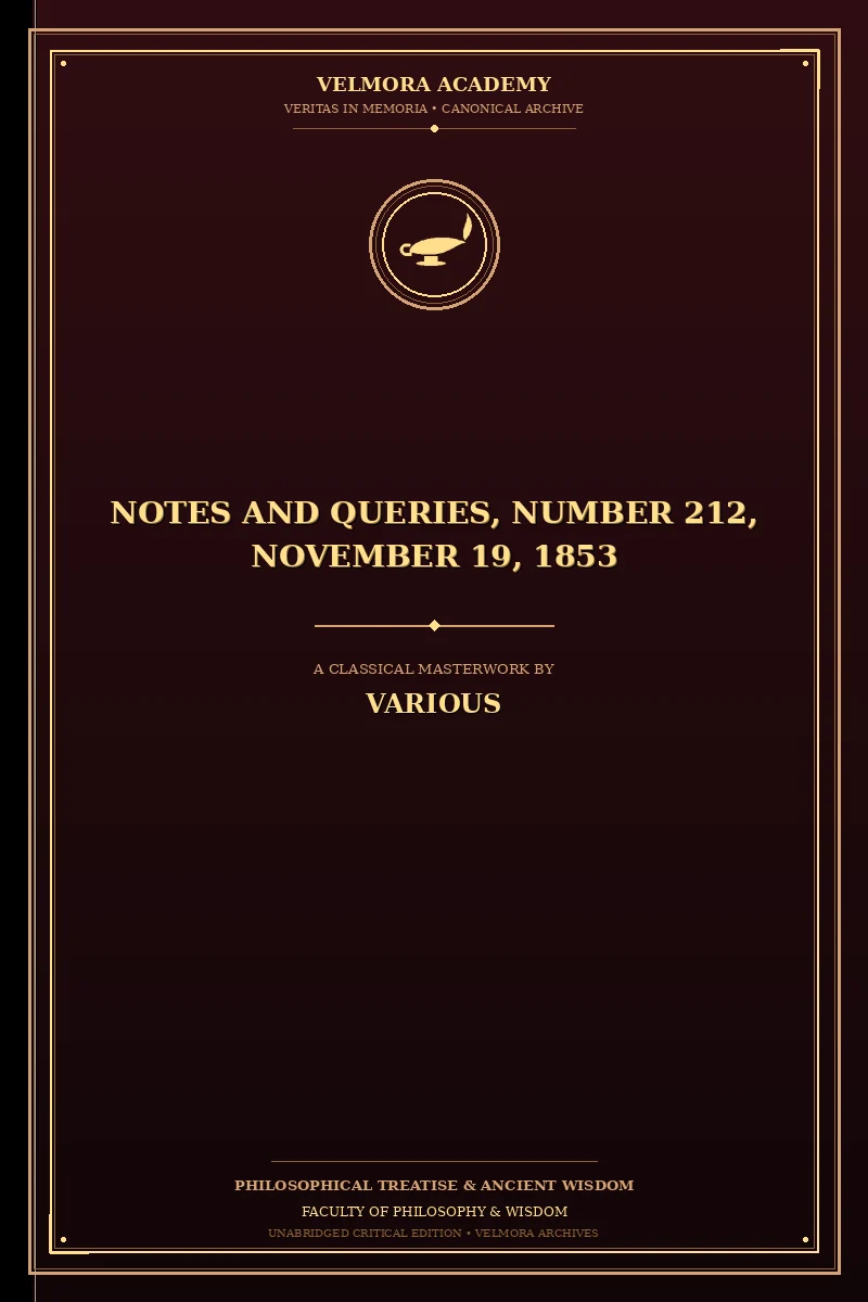 Cover of Notes and Queries, Number 212, November 19, 1853