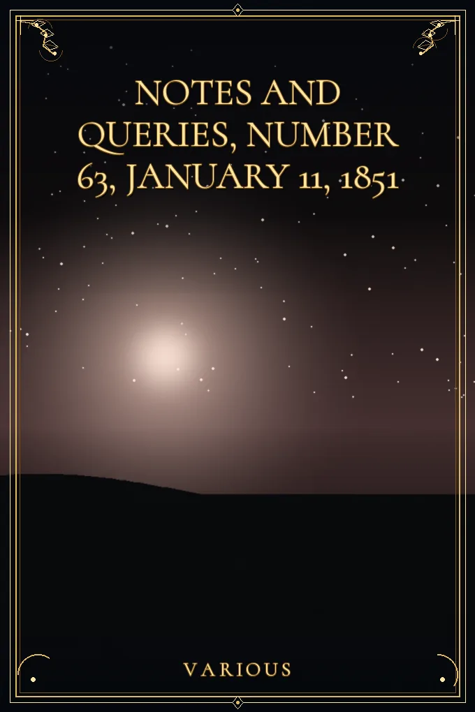 Cover of Notes and Queries, Number 63, January 11, 1851