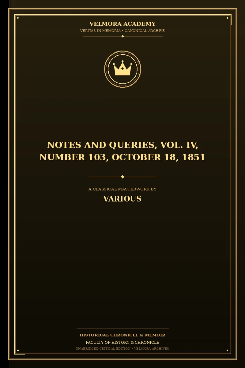 Cover of Notes and Queries, Vol. IV, Number 103, October 18, 1851