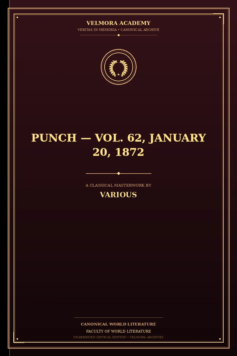 Cover of Punch — Vol. 62, January 20, 1872