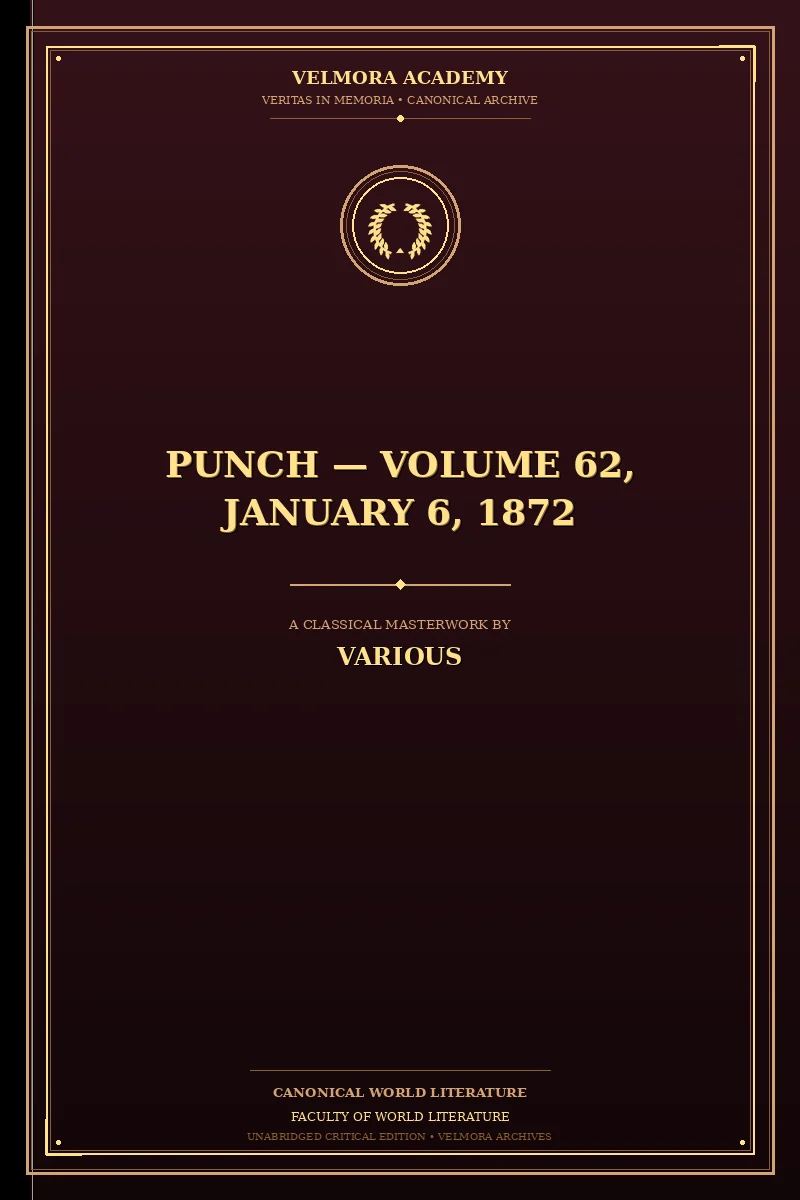 Cover of Punch — Volume 62, January 6, 1872