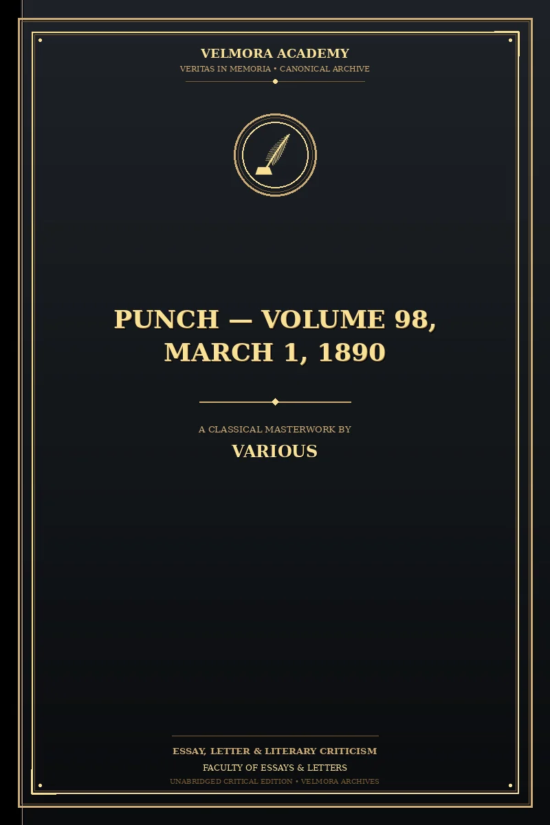 Cover of Punch — Volume 98, March 1, 1890