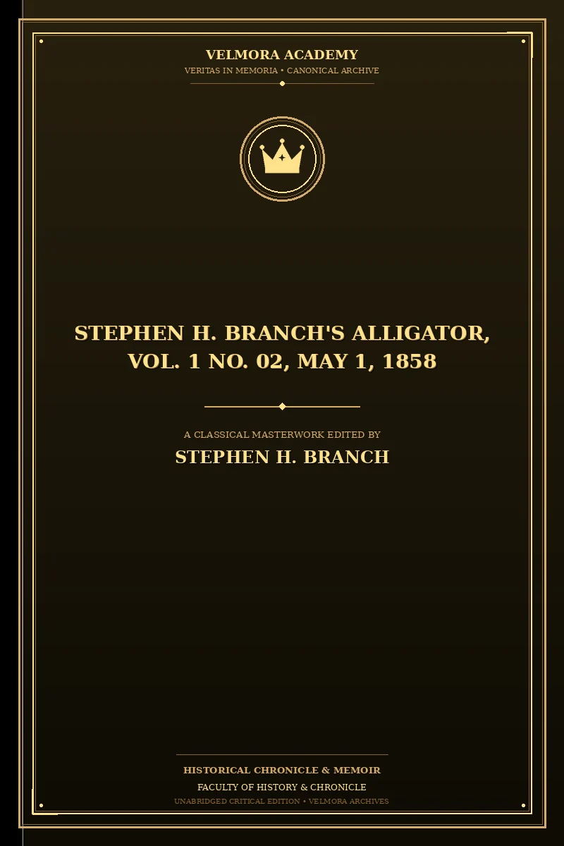 Stephen H. Branch's Alligator, Vol. 1 No. 02, May 1, 1858