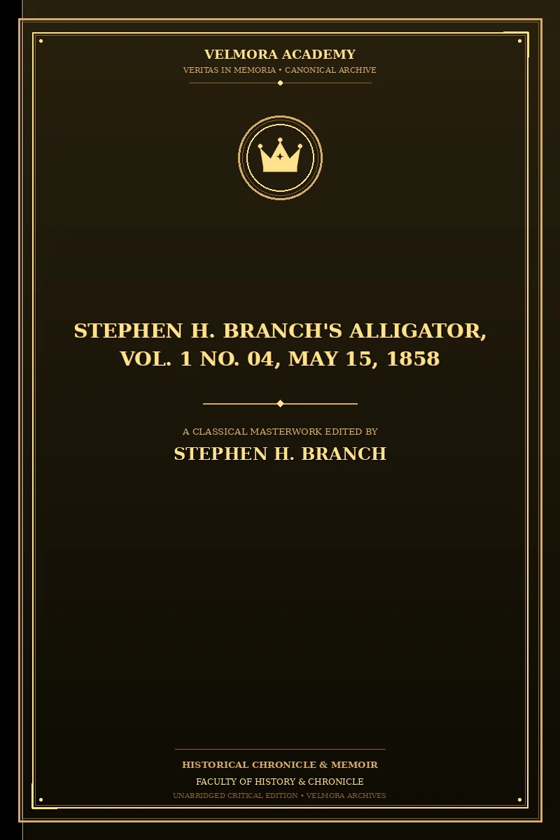 Cover of Stephen H. Branch's Alligator, Vol. 1 No. 04, May 15, 1858