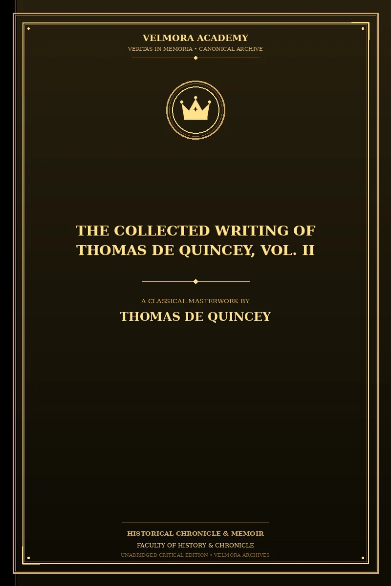 The Collected Writing of Thomas De Quincey, Vol. II