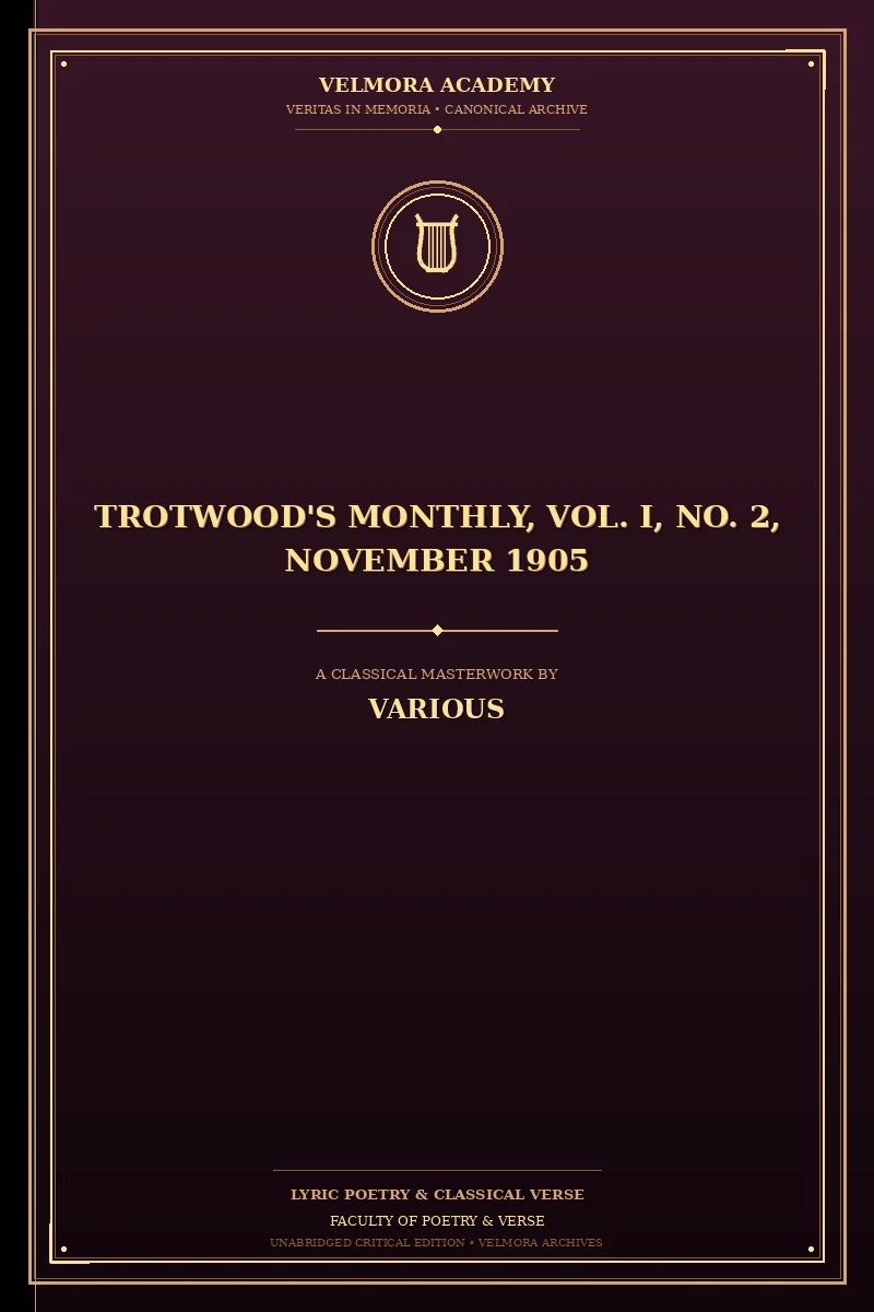 Cover of Trotwood's Monthly, Vol. I, No. 2, November 1905