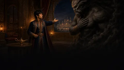 Aladdin commands the lamp genie to build a palace for Princess Badroulboudour