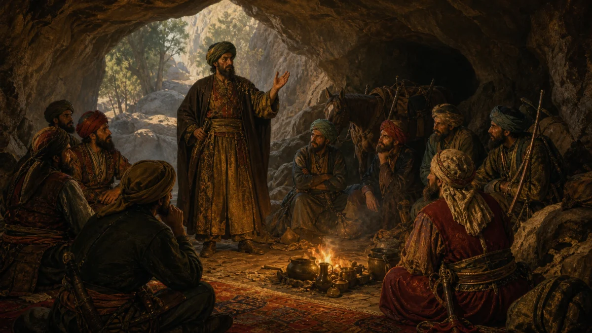 Ali Baba, The Oil Jars in the Courtyard, reading 1: The captain, having lost two brave fellows of his troop, was afraid of diminishing it too much by pursuing this plan to 