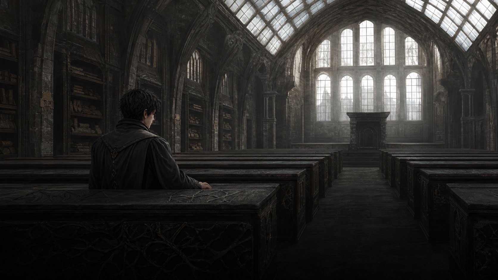 Elric sits alone beneath Velmora's cold morning light