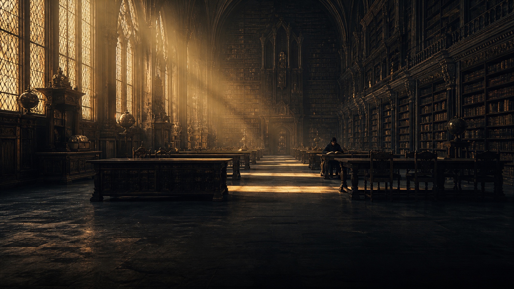 The cathedral-like Central Library at Velmora Academy