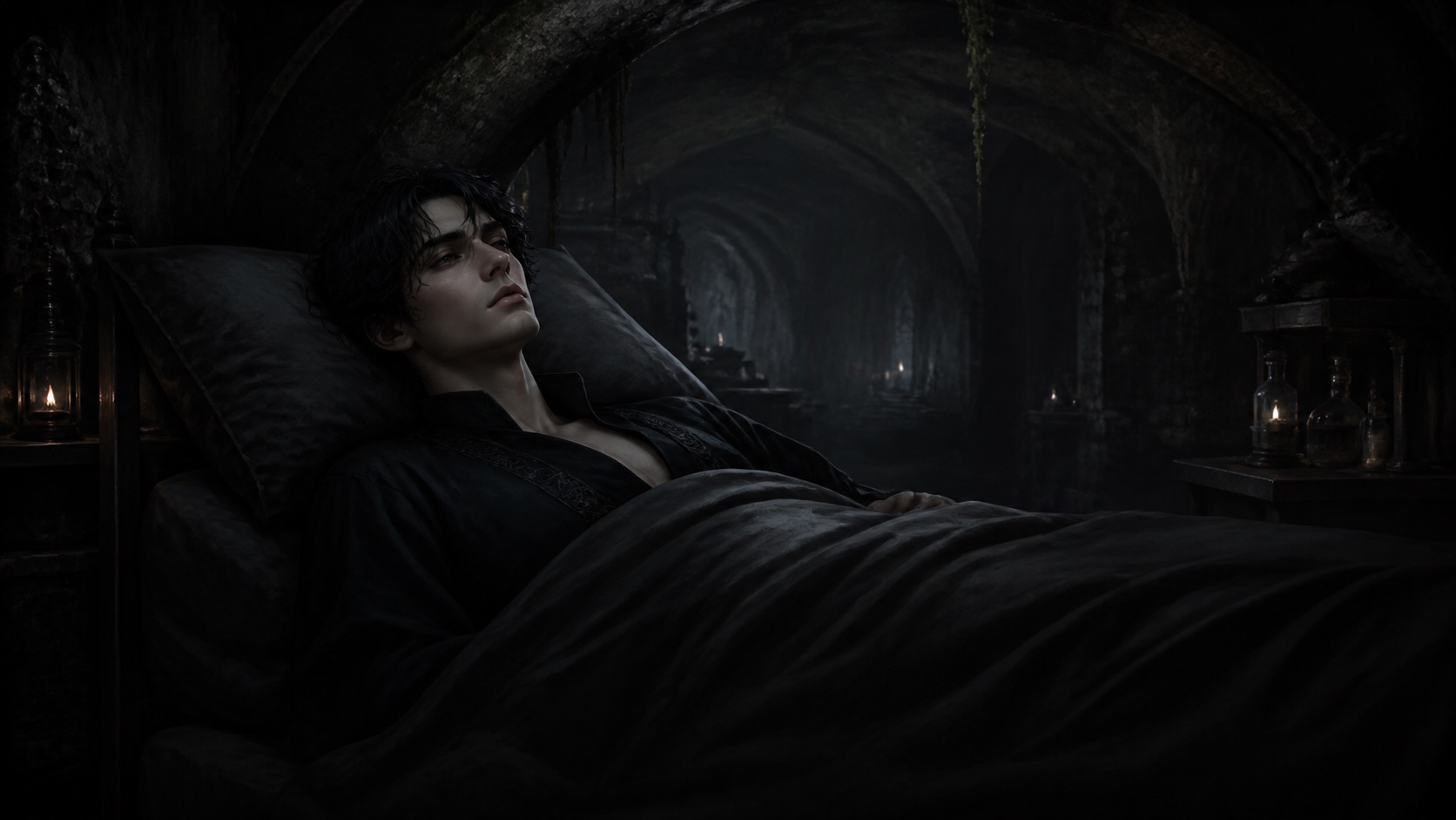 Elric wakes in the underground infirmary
