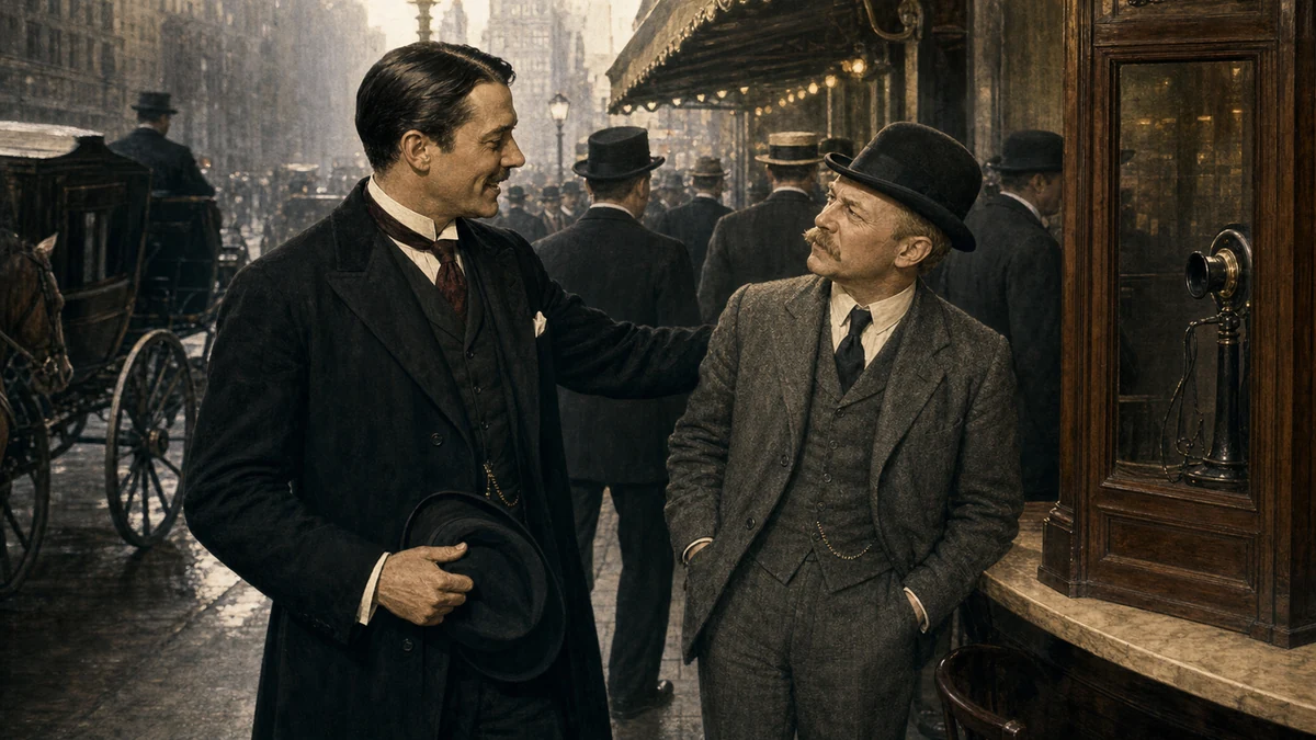 On a busy early-1900s Broadway afternoon, murderer Johnny Kernan unexpectedly meets the smaller detective Barney Woods and greets his old acquaintance warmly.