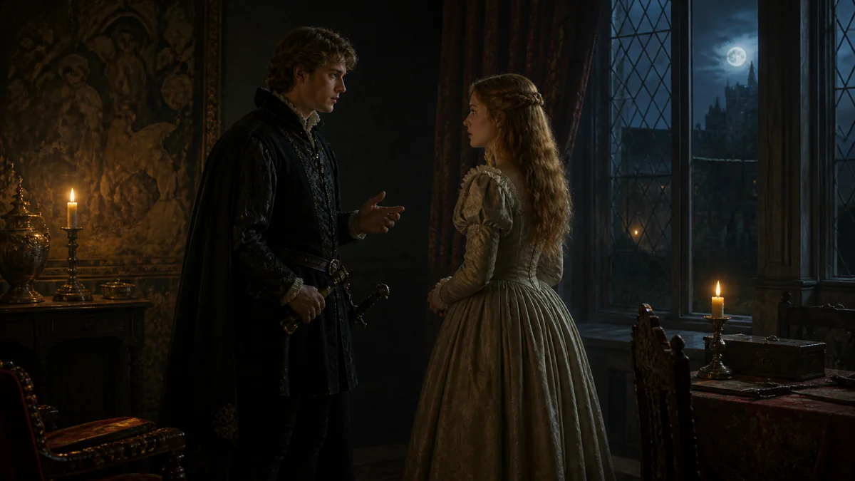Hamlet, Act 1, Scene 3: A room in Polonius’s house, reading 1: Enter Laertes and Ophelia.