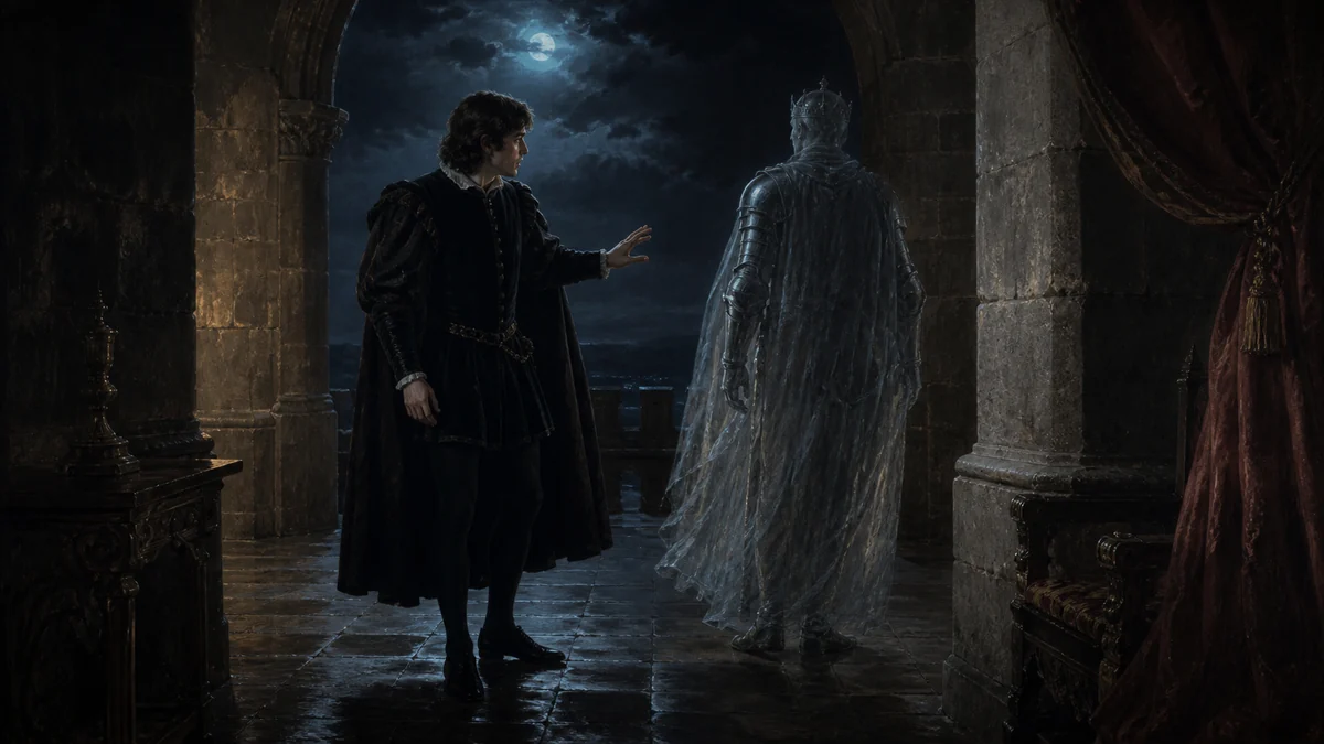 Hamlet, Act 1, Scene 5: A more remote part of the Castle, reading 1: Enter Ghost and Hamlet.