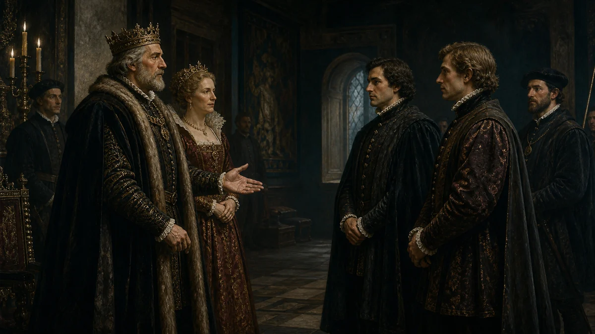 Hamlet, Act 2, Scene 2: A room in the Castle, reading 1: Enter King, Queen, Rosencrantz, Guildenstern and Attendants.