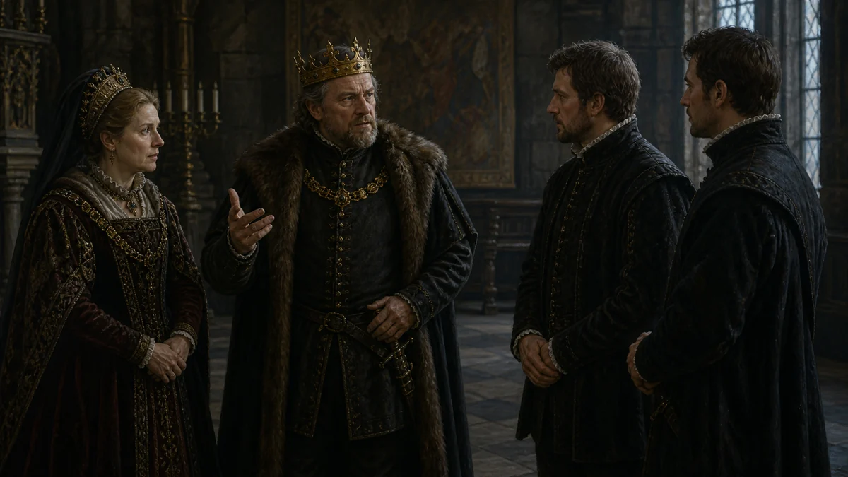 Hamlet, Act 4, Scene 1: A room in the Castle, reading 1: Enter King, Queen, Rosencrantz and Guildenstern.