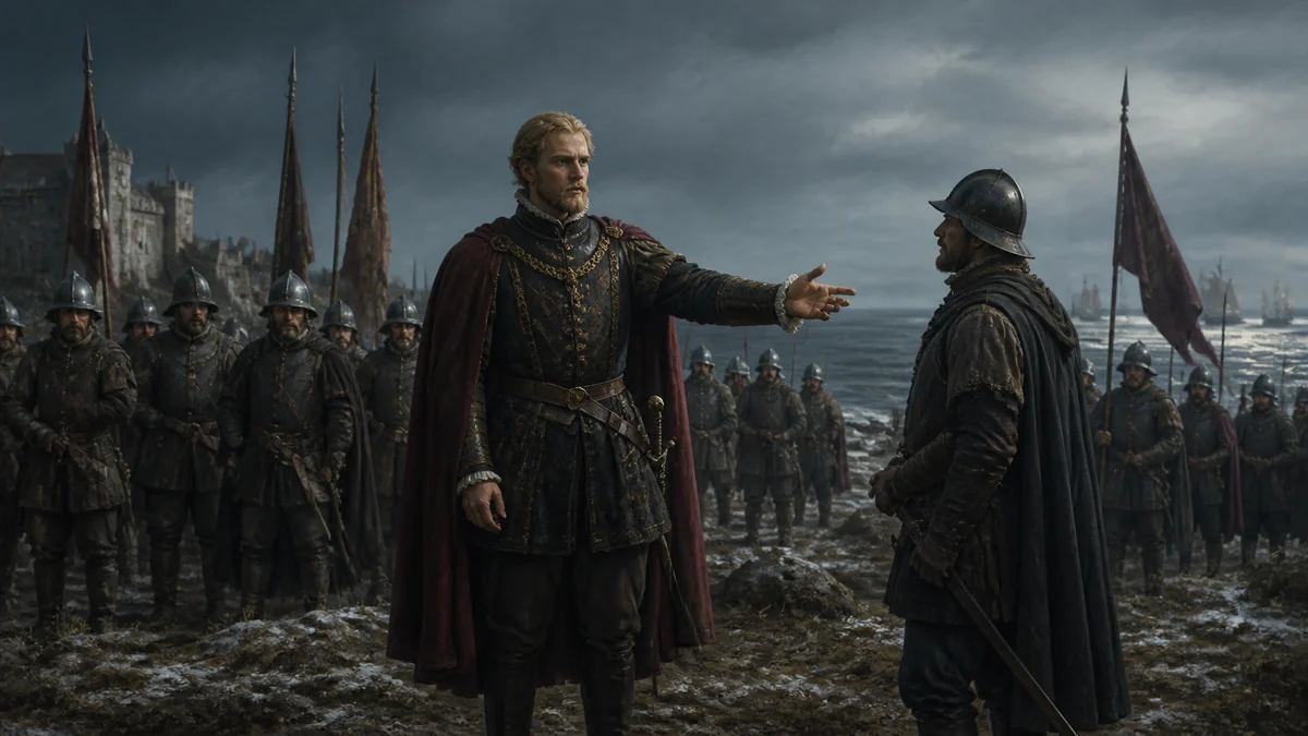 Hamlet, Act 4, Scene 4: A plain in Denmark, reading 1: Enter Fortinbras and Forces marching.