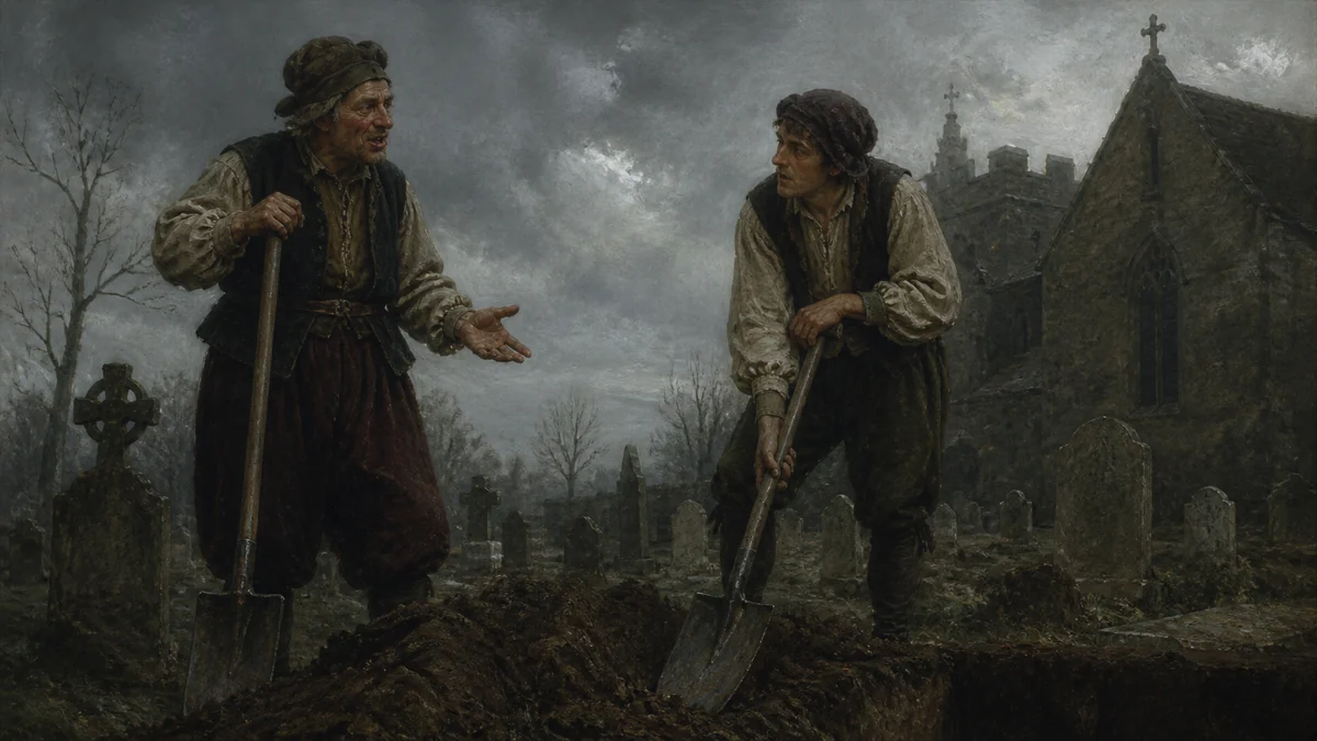 Hamlet, Act 5, Scene 1: A churchyard, reading 1: Enter two Clowns with spades, &c.