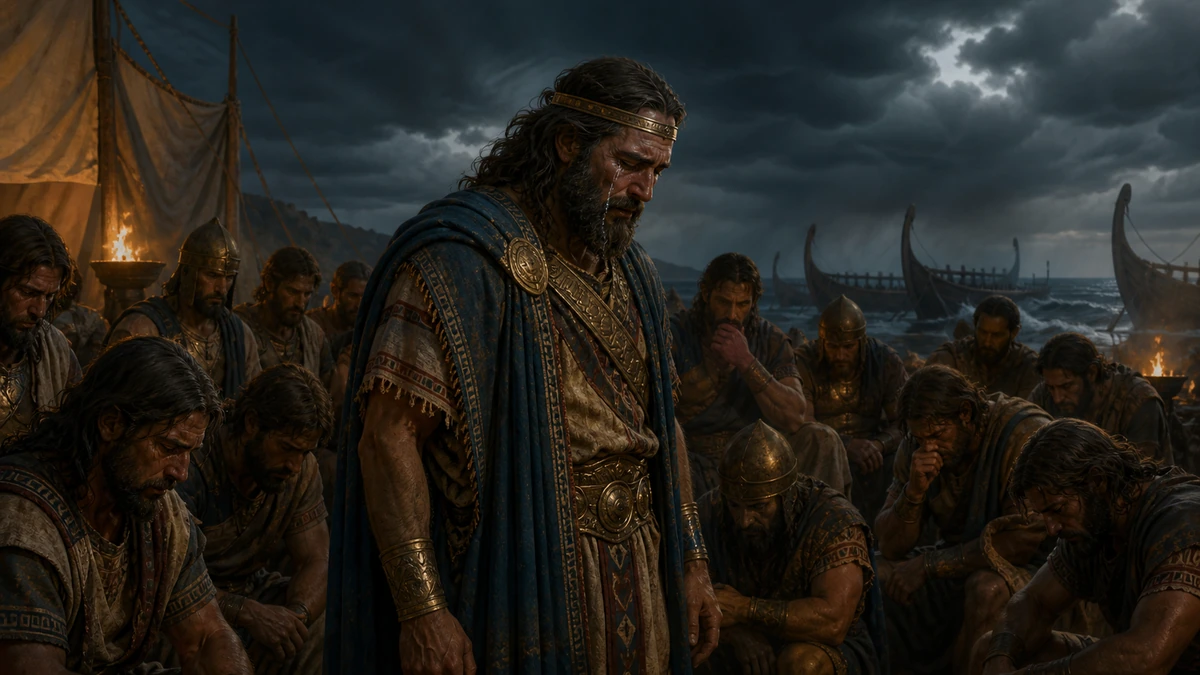 The Iliad, Book 9, reading 1: Thus joyful Troy maintain’d the watch of night; While fear, pale comrade of inglorious flight, And heaven-bred horror, o