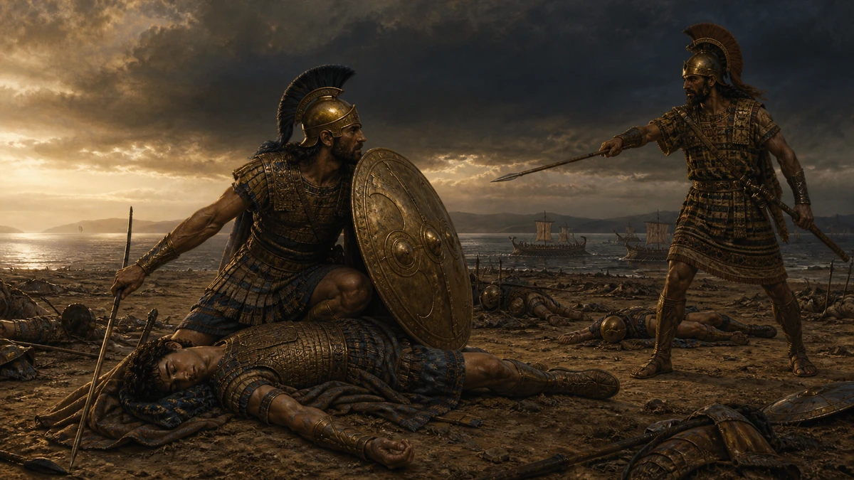 The Iliad, Book 17, reading 1: On the cold earth divine Patroclus spread, Lies pierced with wounds among the vulgar dead.