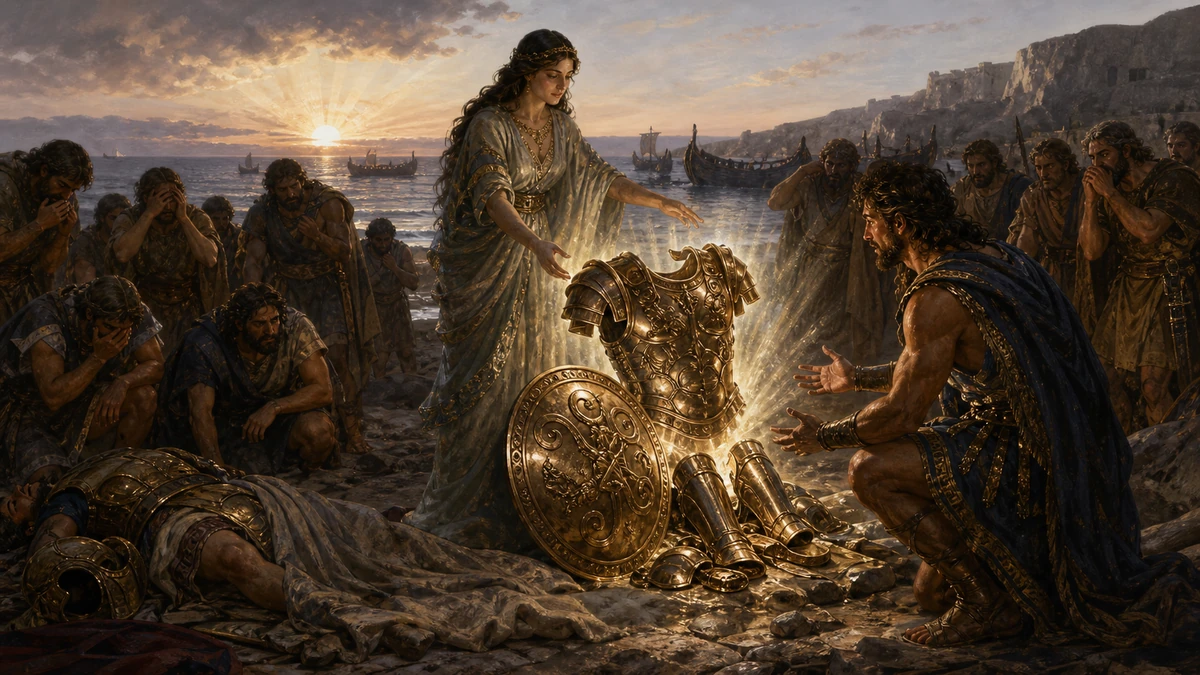 The Iliad, Book 19, reading 1: Soon as Aurora heaved her Orient head Above the waves, that blush’d with early red, (With new-born day to gladden mortal