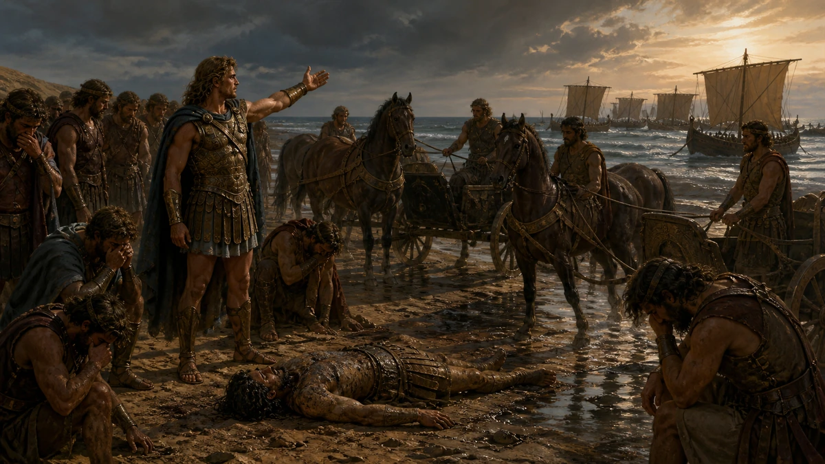 The Iliad, Book 23, reading 1: Thus humbled in the dust, the pensive train Through the sad city mourn’d her hero slain.