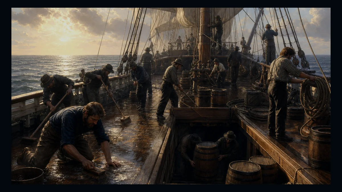 Moby-Dick, Chapter 98: Stowing Down And Clearing Up — chapter-context illustration for reading 1