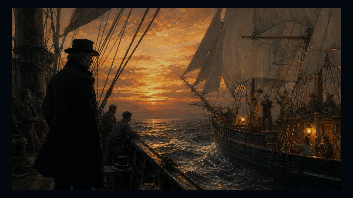 Moby-Dick, Chapter 115: The Pequod Meets The Bachelor — chapter-context illustration for reading 1