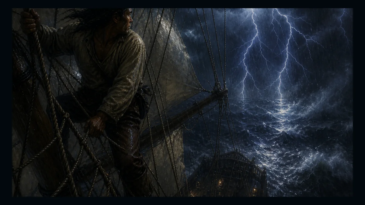 Moby-Dick, Chapter 122: Midnight Aloft—Thunder And Lightning — chapter-context illustration for reading 1