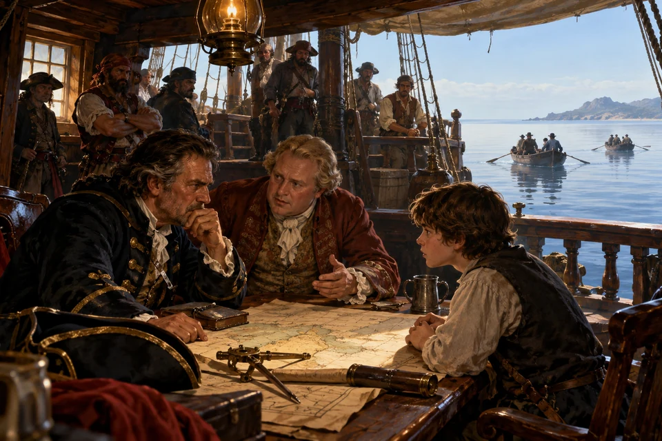 It was about half past one--three bells in the sea phrase--that the two boats went ashore from the HISPANIOLA.…
